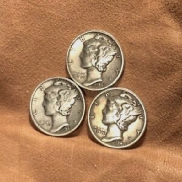 MERCURY DIMES - LOT OF (3) - WAR YEARS, 1941-1942-1943  90% SILVER - Picture 1 of 7